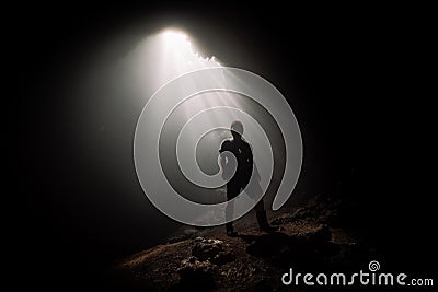 Beautiful Ray of light inside a Cave Editorial Stock Photo