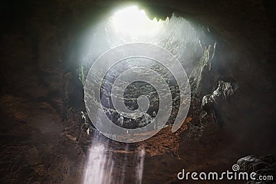 Beautiful ray of light inside Jomblang Cave Stock Photo