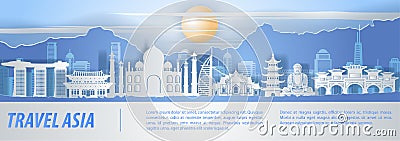 Beautiful and realistic of Asia famous landmark paper art with orange blue and white color design Vector Illustration