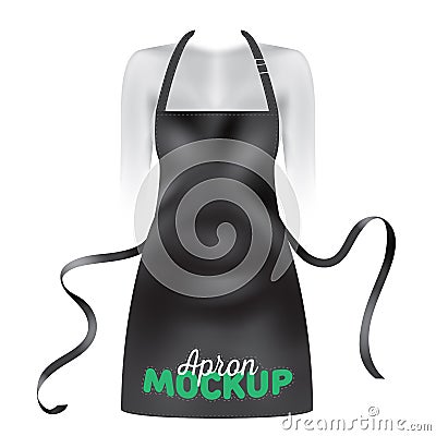 Beautiful, realistic black apron kitchen or waiter apron mockup Vector Illustration