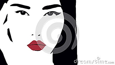Realistic face of Asian girl or chinese woman with long straight hair, light skin and monolid eyes, illustration Cartoon Illustration
