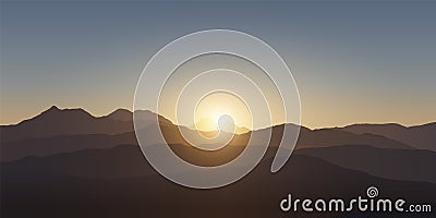 Mountain landscape. Sunset in the mountains. Realistic vector illustration. Vector Illustration