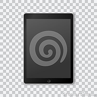 Beautiful realistic vector of a modern black colored tablet on transparent background with black switched off screen Vector Illustration