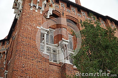 Beautiful red brick walls of the main castle of the Teutonic Order in Malbork. Poland. Stock Photo