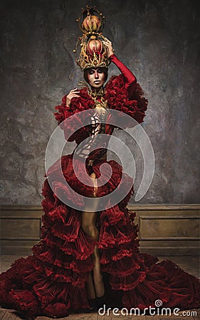 Beautiful red chess queen image woman Stock Photo