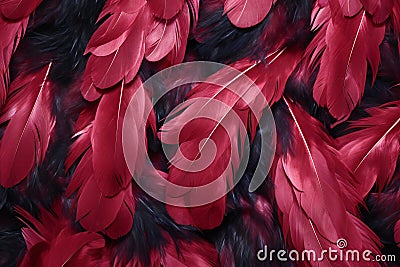 Beautiful red feathers as background, closeup, Red bird feathers texture Cartoon Illustration