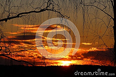 Beautiful background with a fiery red sunset Stock Photo