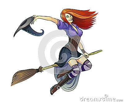 Beautiful red-haired witch illustration Cartoon Illustration