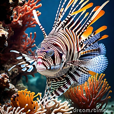 Beautiful red lionfish - ai generated image Stock Photo