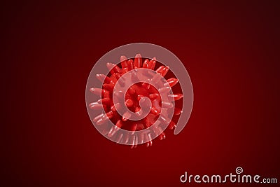 Beautiful red massage ball with spikes for stimulation and circulation, hangs in the air on the dark red background. relaxation, Stock Photo