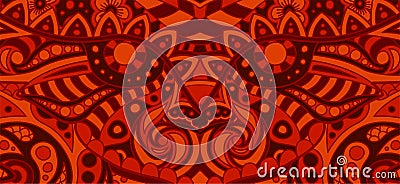 Red pattern with flaming evil decorative face Vector Illustration