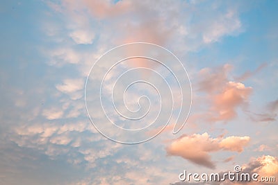 Beautiful red, pink. blue unusual feather clouds against the sky in sunrise, sunset, climate change, global warming Stock Photo