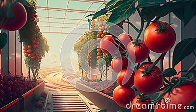 Beautiful red ripe tomatoes grown in a greenhouse. Beautiful background Stock Photo
