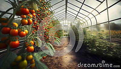 Beautiful red ripe tomatoes grown in a greenhouse. Beautiful background Stock Photo