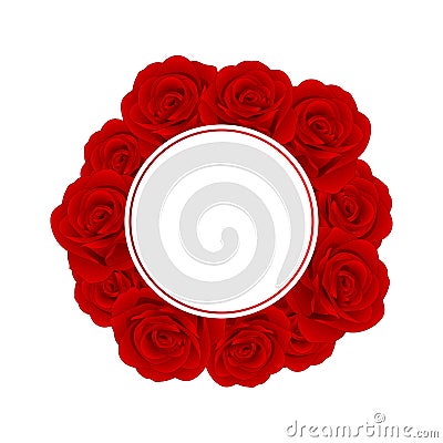 Beautiful Red Rose Banner Wreath - Rosa isolated on White Background. Valentine Day. Vector Illustration Vector Illustration