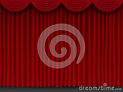 Beautiful red theatre folded curtain drapes seamless texture Vector Illustration