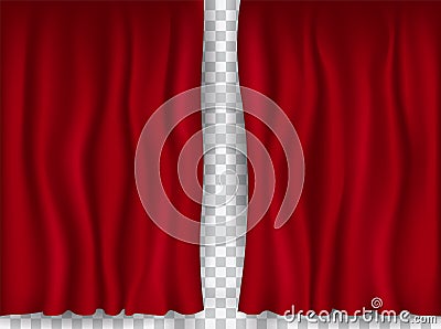 Beautiful red theatre folded curtain drapes on transparent background Vector Illustration