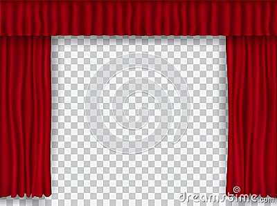 Beautiful red theatre folded curtain drapes on transparent background Vector Illustration