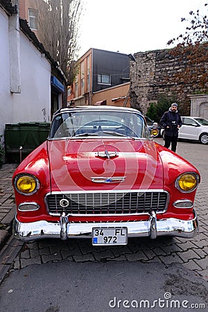 Beautiful Red vintage luxury old model car Editorial Stock Photo