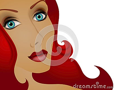 Beautiful Redhead Woman Face Cartoon Illustration