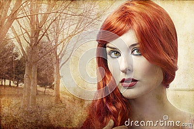 Beautiful redheaded woman, Renaissance Stock Photo