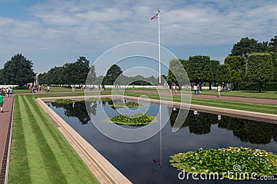 The beautiful reflecting pool at The Normandy American Cemetery and Memorial, France Editorial Stock Photo