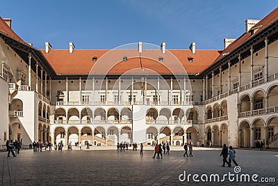 Beautiful renaissance courtyard of Wawel Castle, Krakow, Poland Stock Photo