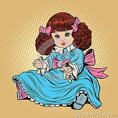 Beautiful retro girl doll Vector Illustration