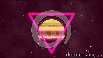 Beautiful retro 80s style concept with sunset and light pink triangle Stock Photo