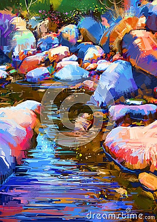 Beautiful river amongst colorful stones Stock Photo