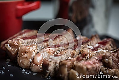 Beautiful roast beef seen from above Stock Photo