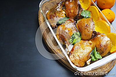 Beautiful roast duck meat. Stock Photo