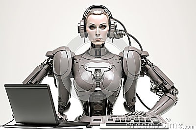 Beautiful Robot Secretary on White Background Stock Photo
