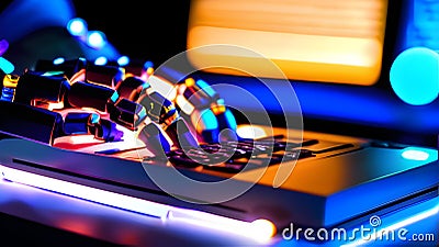 Beautiful robotic hand typing on a computer with flashes and glows Stock Photo