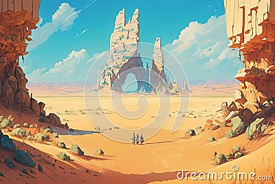 Beautiful rock desert in a sunny day. Generative AI. Stock Photo