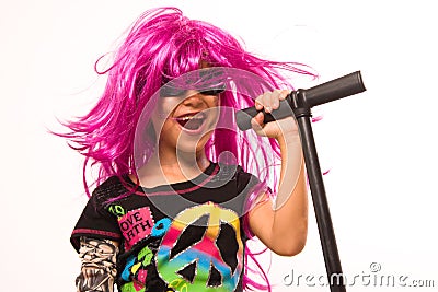 Beautiful Rock Star Girl Singing Stock Photo