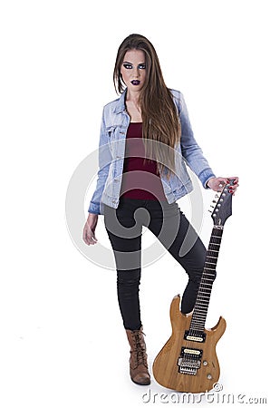 Beautiful rocker girl with electric guitar Stock Photo