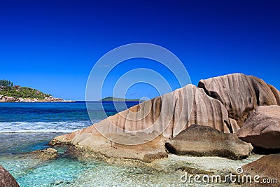 Beautiful rocky coast in Seychelles Stock Photo