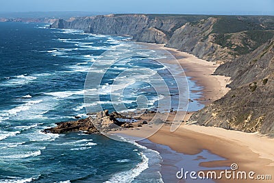 Beautiful rocky Shore at Algarve coast in Portugal Stock Photo