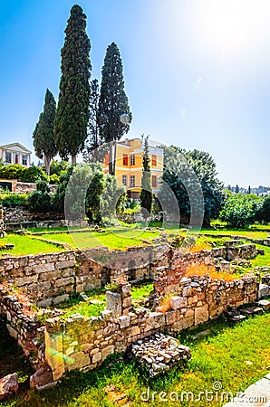 Beautiful Roman Agora in Plaka District, Athens, Greece Stock Photo