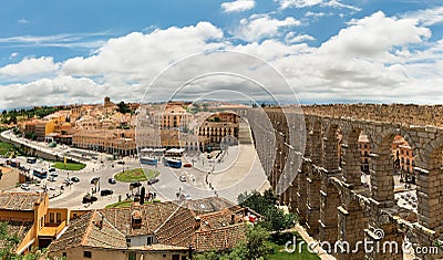 Beautiful, Roman Aqueduct in Segovia Stock Photo