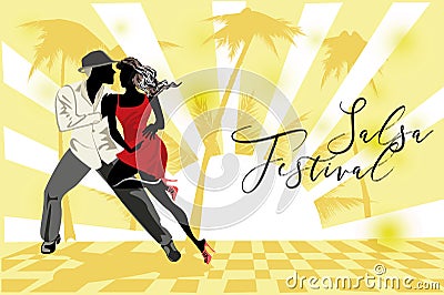 Beautiful romantic couple in passionate Latin American dances. Vector Illustration