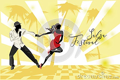 Beautiful romantic couple in passionate Latin American dances. Vector Illustration