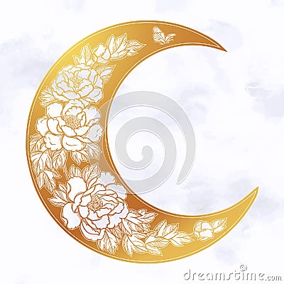 Beautiful romantic crescent moon Vector Illustration