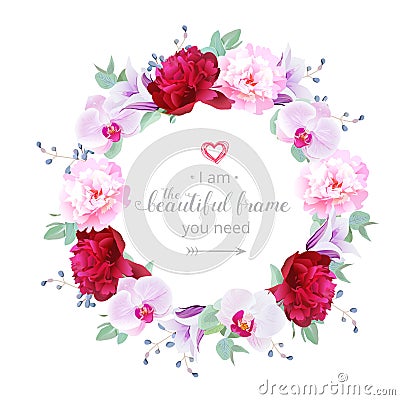 Beautiful romantic floral vector design round frame Vector Illustration