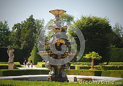 Beautiful romantic park with interesting fountains and flowers in the background Editorial Stock Photo