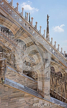 Beautiful roof of the Duomo cathedral in Milan. Editorial Stock Photo