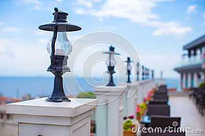 Beautiful rooftop cafe with wonderful view of the Stock Photo