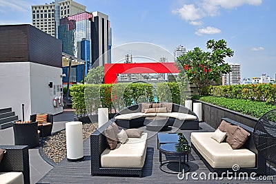 Beautiful Rooftop Settings for Relaxation and Recreational Activities Stock Photo