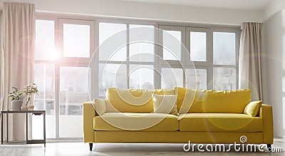 beautiful room with a yellow cabinet in high definition Stock Photo